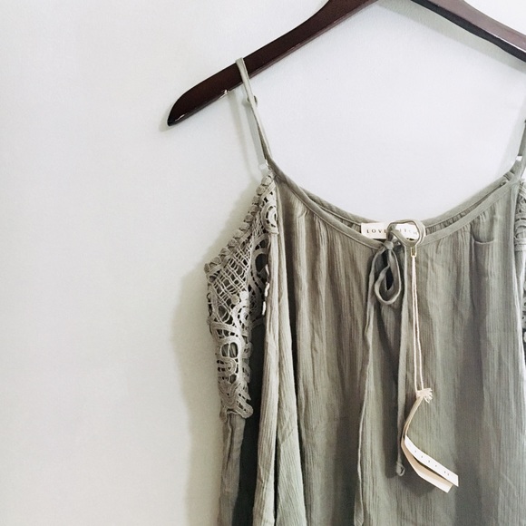 Love Stitch Tops - • lovestitch sage embroidery open shoulder top •